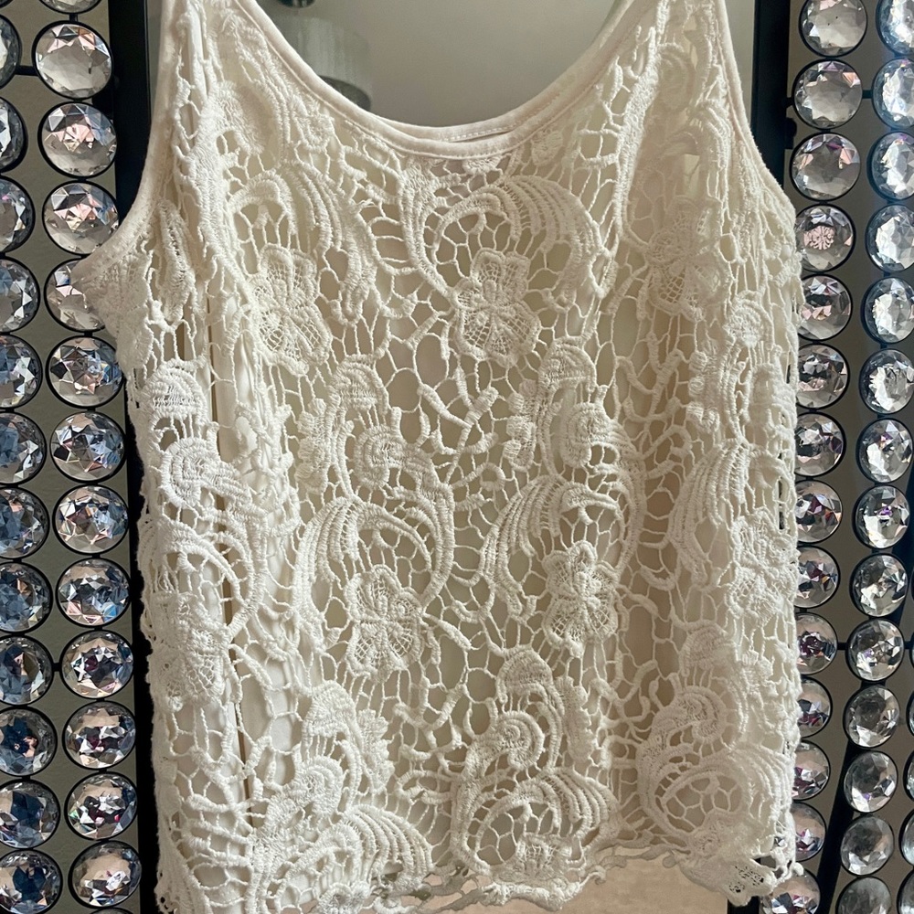 Lace cream tank top /used once for family pics